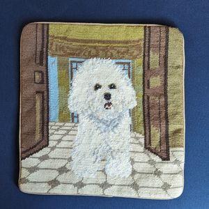 Handcrafted Bichon Frise Needlepoint Pillow Cover